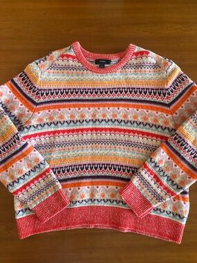 J.Crew Fair Isle Sweater Womens Large Wool Blend Colorful Nordic Crewneck